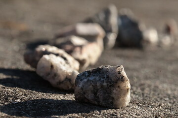 abstract with a row of pebbles close up 