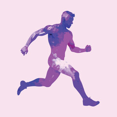 Lilac watercolor silhouette man athlete on a isolated white background