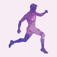 Lilac watercolor silhouette man athlete on a isolated white background