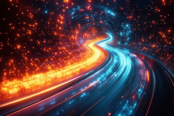 Obraz premium A vibrant, swirling tunnel of light representing motion and energy.