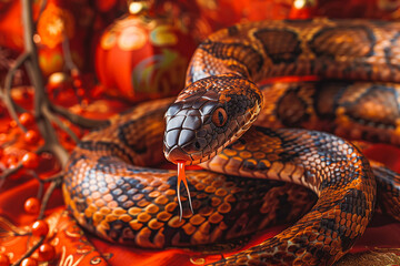 Fototapeta premium Happy Chinese New Year 2025, year of the snake, Chinese zodiac, animals