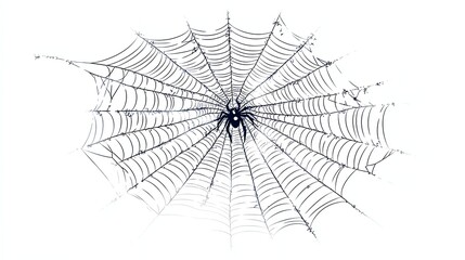 Fototapeta premium A detailed black and white illustration of a spider web with a spider in the center. The web is intricate and detailed, and the spider is realistic.