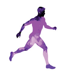 Lilac watercolor silhouette man athlete on a isolated white background