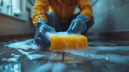 Person using a cleaning tool to sanitize a dirty bathroom highlighting hygiene and thorough cleaning
