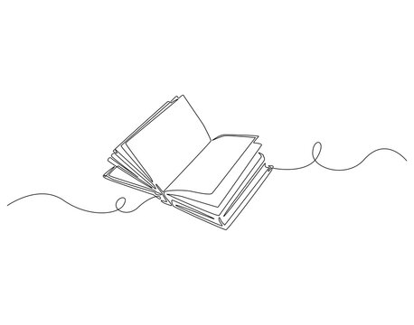 recommend clip art: Continuous one line drawing of opened book. One line drawing illustration of world book day. Education and knowledge concept line art. Editable outline