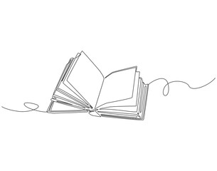 Continuous one line drawing of opened book. One line drawing illustration of world book day. Education and knowledge concept line art. Editable outline