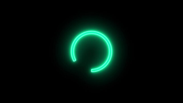 Abstract Neon circle isolated on black background. Charging and loading icon animation. Futuristic neon light effect. Dark background 4k.