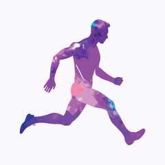 Lilac watercolor silhouette man athlete on a isolated white background