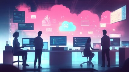 Team of Developers Working with Cloud Computing