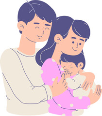 Mother an father lovingly cuddle her child vector illustration, family’s day