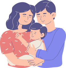 Mother an father lovingly cuddle her child vector illustration, family’s day
