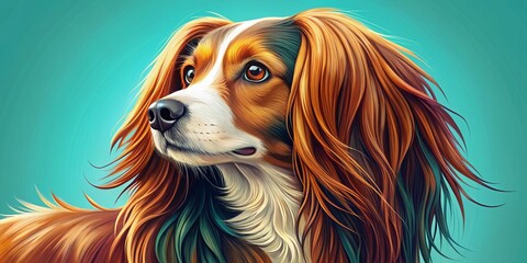 Fototapeta premium Cute Cartoon Dog Illustration with Long Brown Hair in Side View for Pet Lovers and Home Decor
