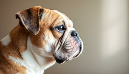 Fototapeta premium Side Profile of an Adorable Fat Bulldog with Focus on Nose in Soft Natural Light