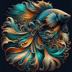 Ultra-Realistic 8K Illustration of a Betta Fish with Intricate Swirling Patterns, Ornate Fins, and Vibrant Colors, Inspired by Baroque Art and Nature’s Fluid Elegance