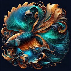 Ultra-Realistic 8K Illustration of a Betta Fish with Intricate Swirling Patterns, Ornate Fins, and Vibrant Colors, Inspired by Baroque Art and Nature’s Fluid Elegance
