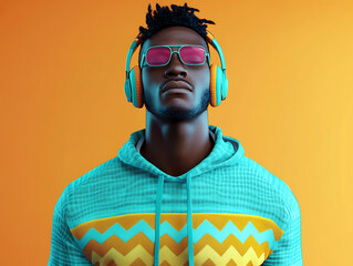 Futuristic male wearing headphone on vibrant color tone