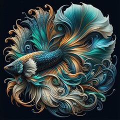 Ultra-Realistic 8K Illustration of a Betta Fish with Intricate Swirling Patterns, Ornate Fins, and Vibrant Colors, Inspired by Baroque Art and Nature’s Fluid Elegance