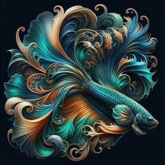 Ultra-Realistic 8K Illustration of a Betta Fish with Intricate Swirling Patterns, Ornate Fins, and Vibrant Colors, Inspired by Baroque Art and Nature’s Fluid Elegance