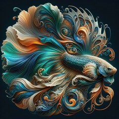 Ultra-Realistic 8K Illustration of a Betta Fish with Intricate Swirling Patterns, Ornate Fins, and Vibrant Colors, Inspired by Baroque Art and Nature’s Fluid Elegance