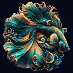 Ultra-Realistic 8K Illustration of a Betta Fish with Intricate Swirling Patterns, Ornate Fins, and Vibrant Colors, Inspired by Baroque Art and Nature’s Fluid Elegance