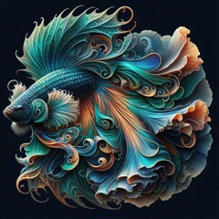 Ultra-Realistic 8K Illustration of a Betta Fish with Intricate Swirling Patterns, Ornate Fins, and Vibrant Colors, Inspired by Baroque Art and Nature’s Fluid Elegance