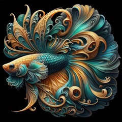 Ultra-Realistic 8K Illustration of a Betta Fish with Intricate Swirling Patterns, Ornate Fins, and Vibrant Colors, Inspired by Baroque Art and Nature’s Fluid Elegance