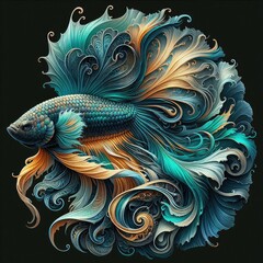 Ultra-Realistic 8K Illustration of a Betta Fish with Intricate Swirling Patterns, Ornate Fins, and Vibrant Colors, Inspired by Baroque Art and Nature’s Fluid Elegance