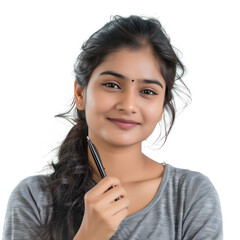 beautiful indian woman holding pen in hand