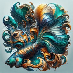 Ultra-Realistic 8K Illustration of a Betta Fish with Intricate Swirling Patterns, Ornate Fins, and Vibrant Colors, Inspired by Baroque Art and Nature’s Fluid Elegance