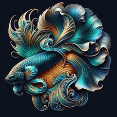 Ultra-Realistic 8K Illustration of a Betta Fish with Intricate Swirling Patterns, Ornate Fins, and Vibrant Colors, Inspired by Baroque Art and Nature’s Fluid Elegance