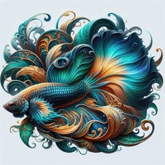 Ultra-Realistic 8K Illustration of a Betta Fish with Intricate Swirling Patterns, Ornate Fins, and Vibrant Colors, Inspired by Baroque Art and Nature’s Fluid Elegance