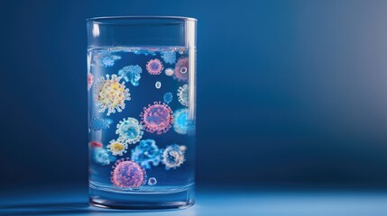 A glass of water with visible microorganisms floating inside, representing the threats of contaminated drinking water to health