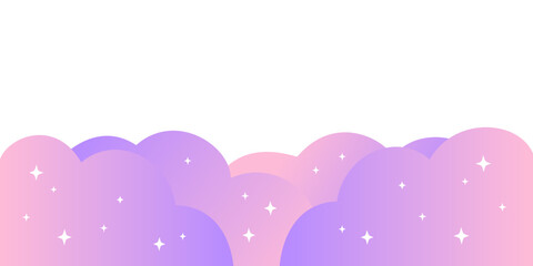 Gradient pink purple cloud border frame. Flat decorative vector design isolated illustration.