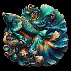 Ultra-Realistic 8K Illustration of a Betta Fish with Intricate Swirling Patterns, Ornate Fins, and Vibrant Colors, Inspired by Baroque Art and Nature’s Fluid Elegance