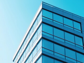 Obraz premium Modern glass office building against clear sky, showcasing minimalist architectural design and contemporary urban aesthetics.