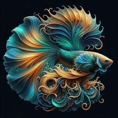 Ultra-Realistic 8K Illustration of a Betta Fish with Intricate Swirling Patterns, Ornate Fins, and Vibrant Colors, Inspired by Baroque Art and Nature’s Fluid Elegance