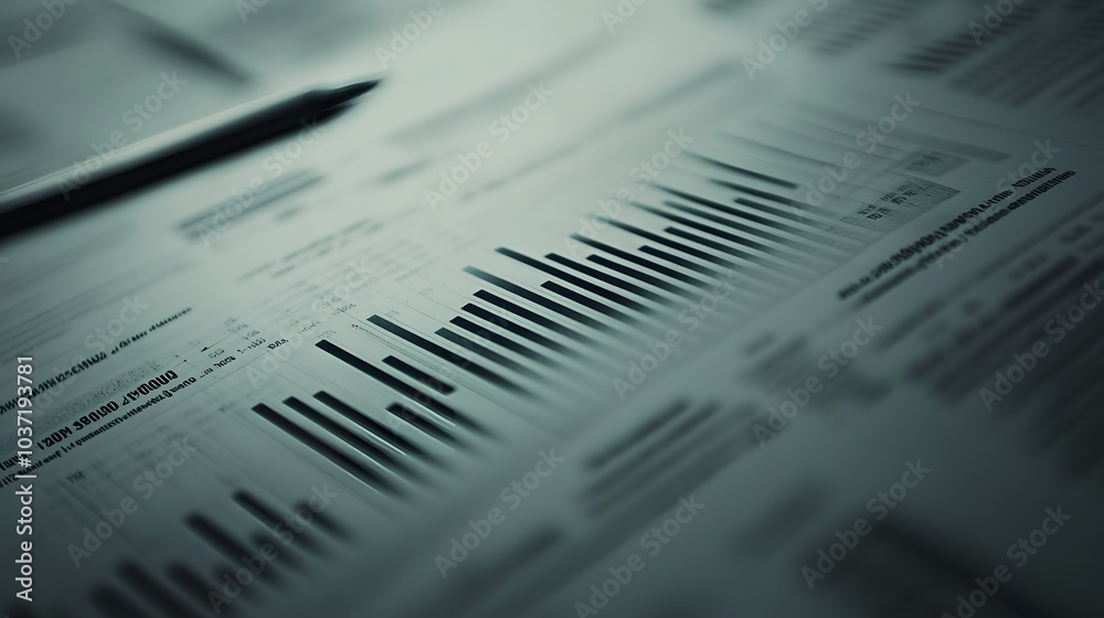 Poster The image features financial data sheets with graphs and a pen, illustrating analysis and reporting.