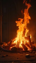 Mesmerizing Campfire with Lively Flames Dancing in Dark Night