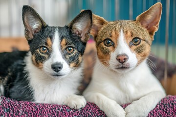 Pet adoption posters pinned on a colorful board
