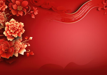 red background with flowers and leaves