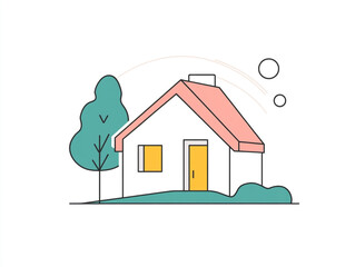 Fototapeta premium Flat logo of a simple house, minimal graphic design with a pastel color palette and white background. 