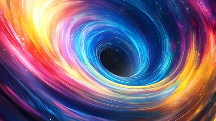 Fototapeta premium Cosmic Vortex: A mesmerizing abstract illustration of a swirling black hole, bathed in vibrant hues of cosmic energy. The swirling patterns of color evoke a sense of mystery and wonder.