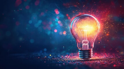 Illuminated Light Bulb with Futuristic Digital Sparks, Representing Creativity and Innovation in Technology