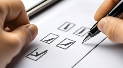 A person marking checkboxes on a checklist, symbolizing tasks completed and organization in work or personal life.