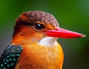 Oriental Dwarf Kingfisher bird head closeup