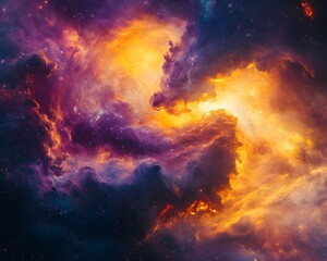Obraz premium A stunning cosmic scene featuring vibrant colors and celestial clouds, representing the beauty of the universe and outer space.