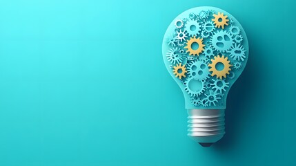 Light Bulb Shaped from Gears on Turquoise Background, Representing Innovation, Creativity
