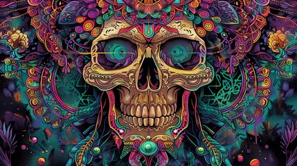 cyberpunk style of skull for tshirt mockup design