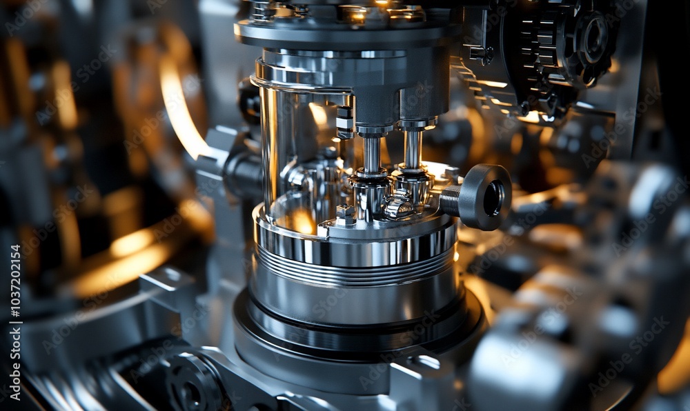 Poster close-up of a complex industrial machine with intricate gears and mechanisms.