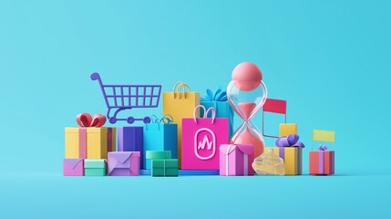 The single day concepts, Prominent number or date, Shopping cart, Discount tags, Gift boxes. Generative AI illustration.